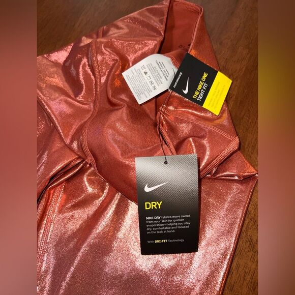 Nike Icon Clash Shimmer Leggings Claystone Mid Rise 7/8 Metallic Tight Fit S NWT - Picture 4 of 8